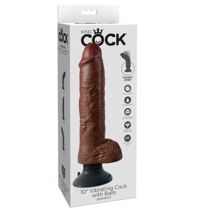KING COCK DILDO VIBRADOR CON TESTICULOS 255 CM COLOR MARRON