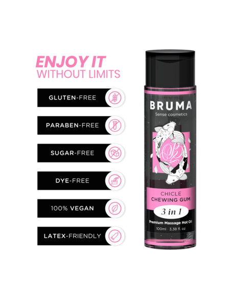 BRUMA ACEITE DE MASAJE PREMIUM EFECTO CALOR SABOR CHICLE 3 EN 1 100 ML
