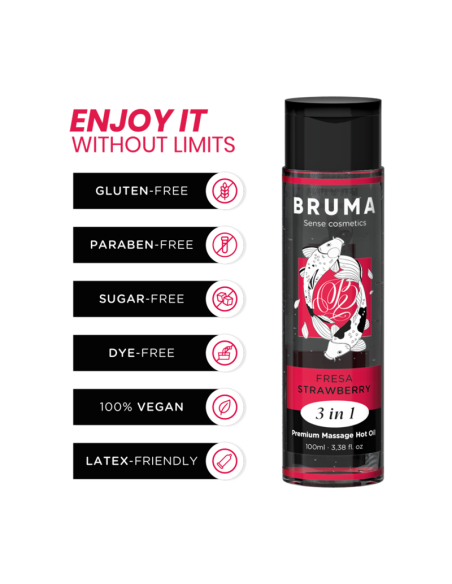 BRUMA ACEITE DE MASAJE PREMIUM EFECTO CALOR SABOR FRESA 3 EN 1 100 ML