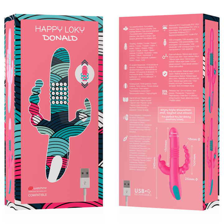 HAPPY LOKY DONALD TRIPLE ESTIMULACION ANAL PUNTO G CLITORIS COMPATIBLE CON WATCHME WIRELESS TECHNOLOGY