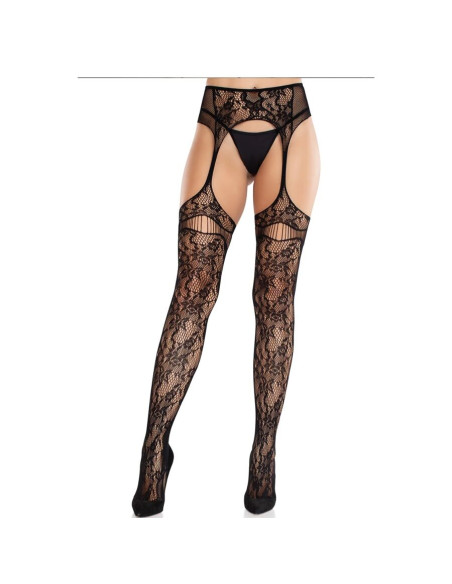 LEG AVENUE MEDIAS DE ENCAJE CON LIGAS NEGRO