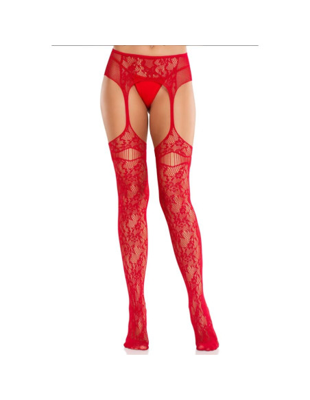 LEG AVENUE MEDIAS DE ENCAJE CON LIGAS ROJO