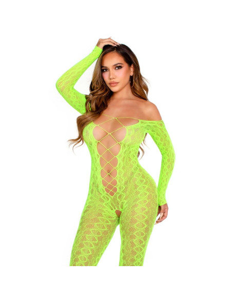 LEG AVENUE BODYSTOCKING SIN ENTREPIERNA DE ENCAJE DE SERPIENTE EXATICA VERDE NEAN