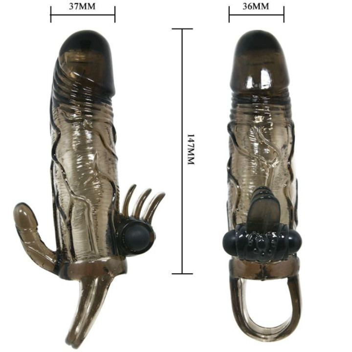 BAILE BRAVE MAN FUNDA PENE ANAL Y CLITORIS VIBRADOR 165 CM NEGRO