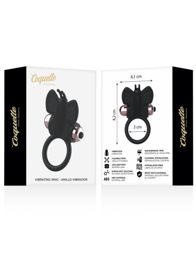 COQUETTE CHIC DESIRE COCK RING BUTTERFLY ANILLO VIBRADOR NEGRO GOLD