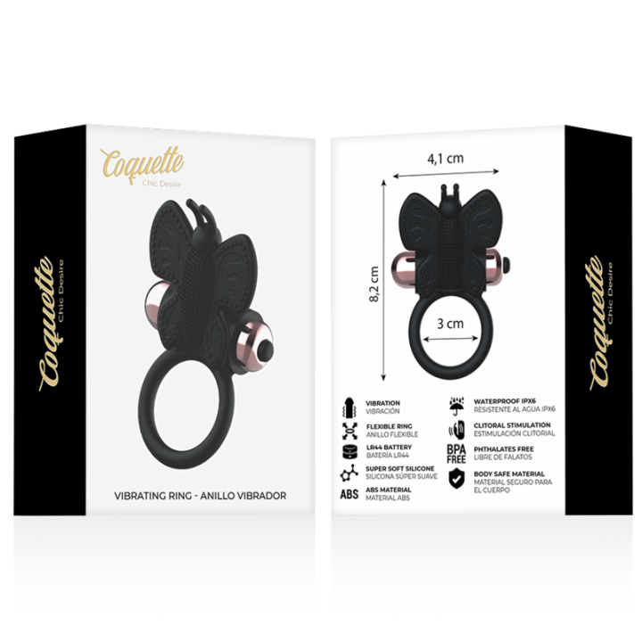 COQUETTE CHIC DESIRE COCK RING BUTTERFLY ANILLO VIBRADOR NEGRO GOLD