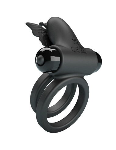 PRETTY LOVE DOBLE ANILLO VIBRADOR CON ESTIMULADOR NEGRO