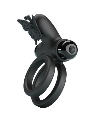 PRETTY LOVE DOBLE ANILLO VIBRADOR CON ESTIMULADOR NEGRO