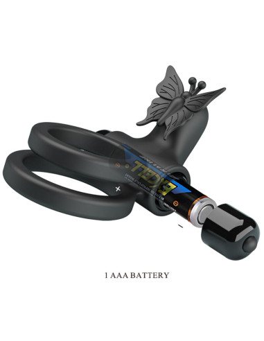 PRETTY LOVE DOBLE ANILLO VIBRADOR CON ESTIMULADOR NEGRO
