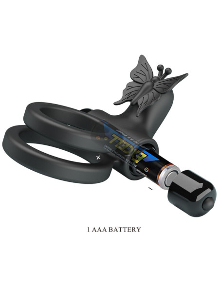 PRETTY LOVE DOBLE ANILLO VIBRADOR CON ESTIMULADOR NEGRO