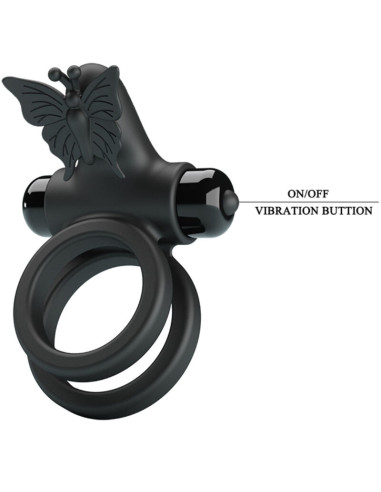 PRETTY LOVE DOBLE ANILLO VIBRADOR CON ESTIMULADOR NEGRO