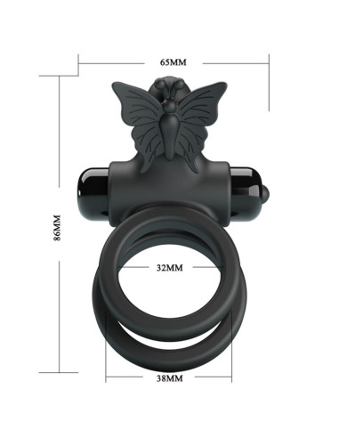 PRETTY LOVE DOBLE ANILLO VIBRADOR CON ESTIMULADOR NEGRO