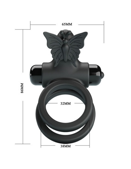 PRETTY LOVE DOBLE ANILLO VIBRADOR CON ESTIMULADOR NEGRO