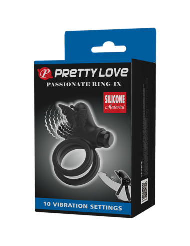 PRETTY LOVE DOBLE ANILLO VIBRADOR CON ESTIMULADOR NEGRO
