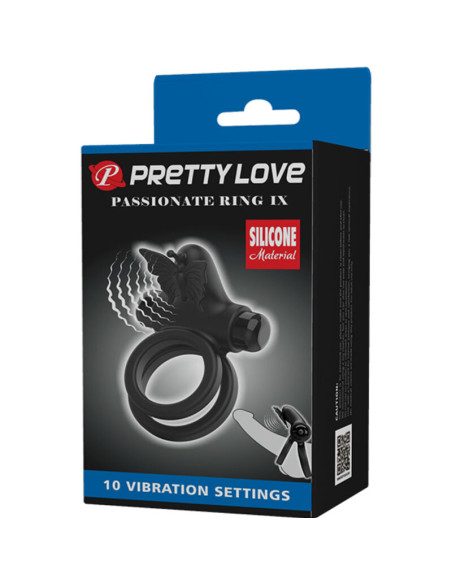 PRETTY LOVE DOBLE ANILLO VIBRADOR CON ESTIMULADOR NEGRO