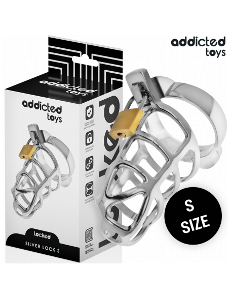 ADDICTED TOYS LOCKED SILVER LOCK JAULA PARA PENE DE METAL TALLA S