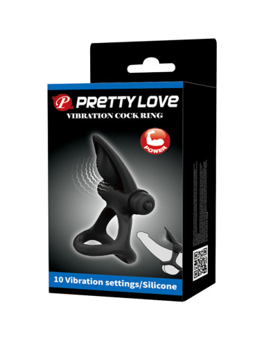 PRETTY LOVE ANILLO VIBRADOR 10 VIBRACIONES SILICONA NEGRO