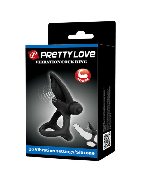 PRETTY LOVE ANILLO VIBRADOR 10 VIBRACIONES SILICONA NEGRO