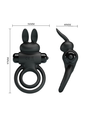 PRETTY LOVE ANILLO VIBRADOR III CONEJO PARA PENE NEGRO