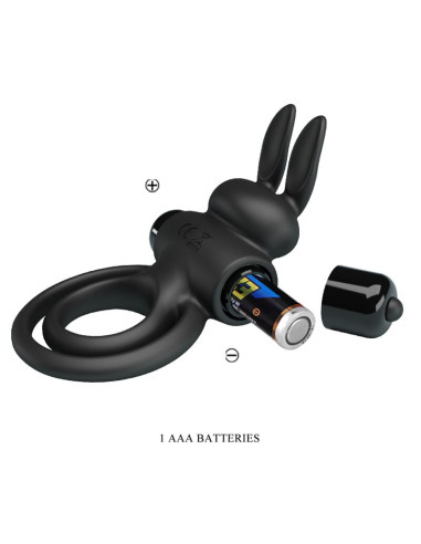 PRETTY LOVE ANILLO VIBRADOR III CONEJO PARA PENE NEGRO
