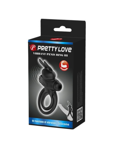 PRETTY LOVE ANILLO VIBRADOR III CONEJO PARA PENE NEGRO