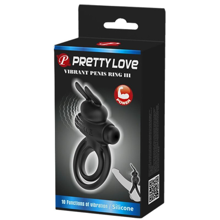 PRETTY LOVE ANILLO VIBRADOR III CONEJO PARA PENE NEGRO