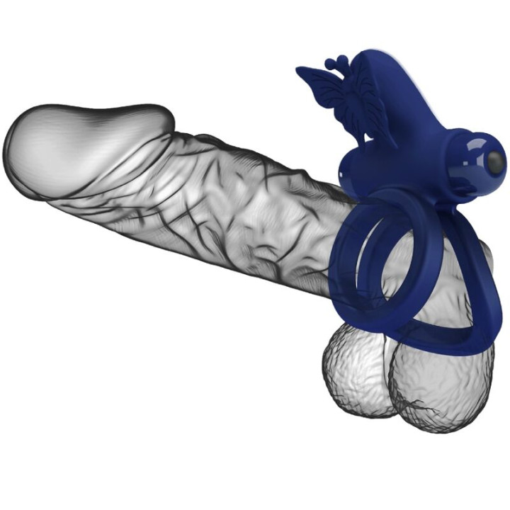 PRETTY LOVE JAMELE DOBLE ANILLO CON VIBRACION ESTIMULADOR MARIPOSA AZUL