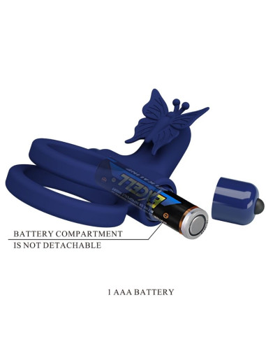 PRETTY LOVE JAMELE DOBLE ANILLO CON VIBRACION ESTIMULADOR MARIPOSA AZUL