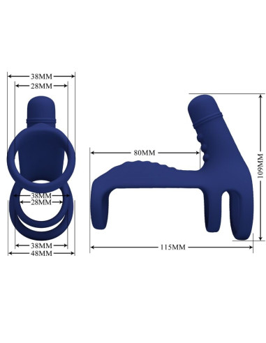 PRETTY LOVE ELISH ANILLO VIBRADOR CON EXTENSION AZUL
