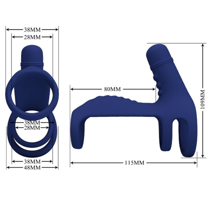 PRETTY LOVE ELISH ANILLO VIBRADOR CON EXTENSION AZUL