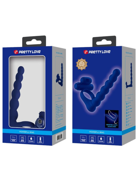 PRETTY LOVE AJMAL ANILLO VIBRADOR CON PLUG AZUL PRETTY LOVE AJMAL ANILLO VIBRADOR CON PLUG AZUL