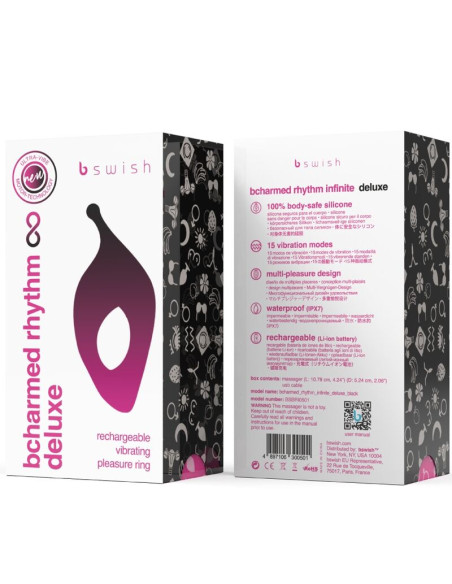 B SWISH BCHARMED RHYTHM INFINITE DELUXE ANILLO PARA PENE 15 VIBRACIONES NEGRO B SWISH BCHARMED RHYTHM INFINITE DELUXE ANILLO PARA PENE 15 VIBRACIONES NEGRO