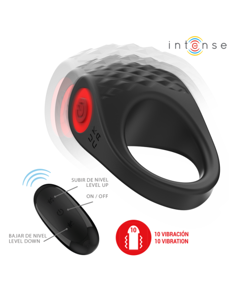 INTENSE CLOVER ANILLO VIBRADOR PENE 10 VIBRACIONES NEGRO