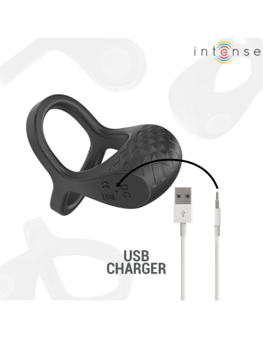 INTENSE ALEX ANILLO DOBLE VIBRADOR PENE 10 VIBRACIONES NEGRO