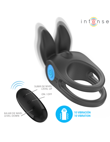 INTENSE SAM ANILLO DOBLE VIBRADOR PENE 10 VIBRACIONES NEGRO