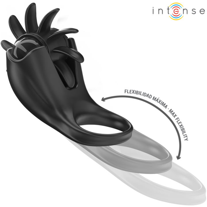 INTENSE MABEL ANILLO VIBRADOR 10 VIBRACIONES CON ESTIMULADOR DE CLITORIS NEGRO