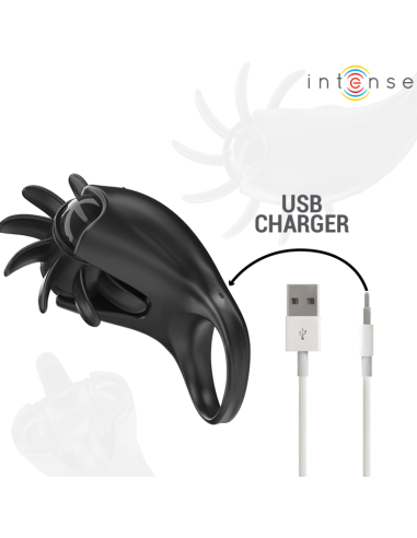 INTENSE MABEL ANILLO VIBRADOR 10 VIBRACIONES CON ESTIMULADOR DE CLITORIS NEGRO
