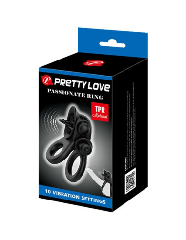 PRETTY LOVE PASSIONATE RING DOBLE ANILLO VIBRADOR ESTIMULADOR CLITORIS NEGRO