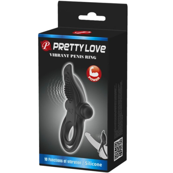 PRETTY LOVE DOBLE ANILLO VIBRADOR ESTIMULADOR CLITORIS 10 VIBRACIONES NEGRO