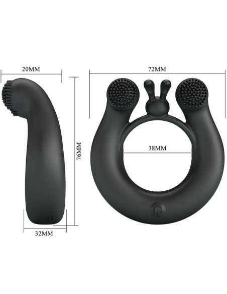 PRETTY LOVE DAHLIA ANILLO VIBRADOR ESTIMULADOR DE CLITOIS 12 VIBRACIONES NEGRO