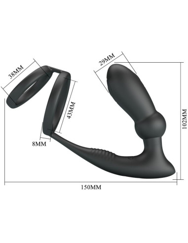 PRETTY LOVE EMONI ANILLO PENE PLUG ANAL 12 VIBRACIONES NEGRO