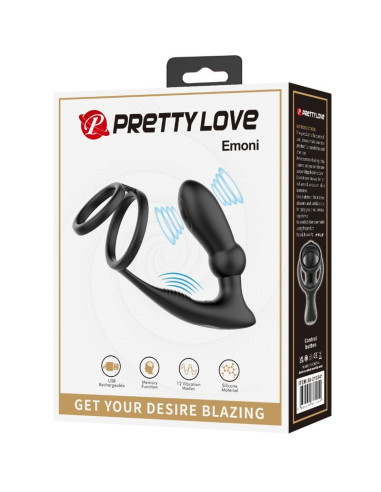 PRETTY LOVE EMONI ANILLO PENE PLUG ANAL 12 VIBRACIONES NEGRO