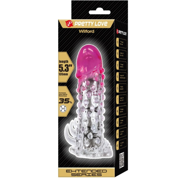 PRETTY LOVE WILFORD FUNDA REALISTICA ALARGADORA CON RELIEVE PARA PENE ROSA