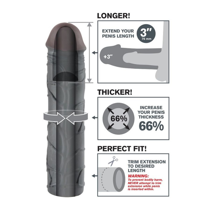 FANTASY X TENSIONS MEGA 3 EXTENSION NEGRO PARA EL PENE