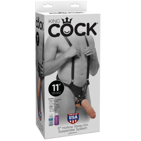 KING COCK STRAP ON CON DILDO HUECO 28 CM Y TIRANTES COLOR CARNE