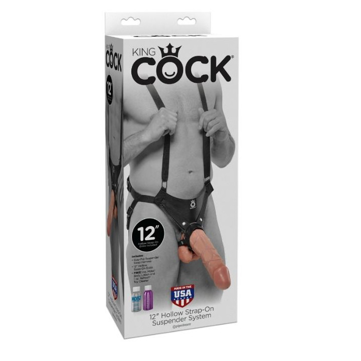 KING COCK STRAP ON CON DILDO HUECO 305 CM Y TIRANTES COLOR CARNE