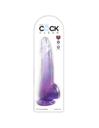 KING COCK CLEAR DILDO CON TESTICULOS 19 CM MORADO