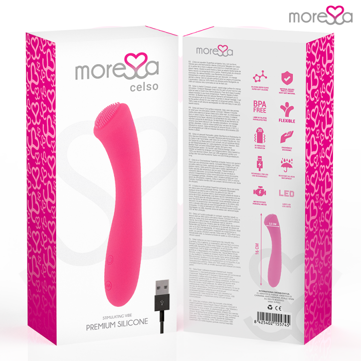 MORESSA CELSO MASAJEADOR DUO PUNTO G Y SUERO PELVICO PREMIUM SILICONE RECARGABLE