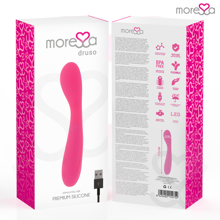 MORESSA DRUSO MASAJEADOR DUO PUNTO G Y SUERO PELVICO PREMIUM SILICONE RECARGABLE