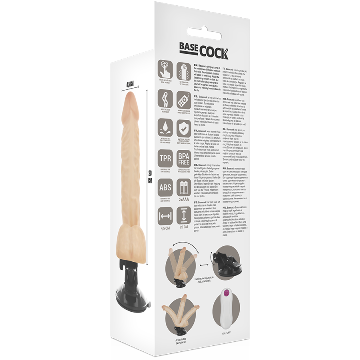 BASECOCK VIBRADOR REALISTICO ARTICULABLE CONTROL REMOTO NATURAL 20 CM O 45 CM